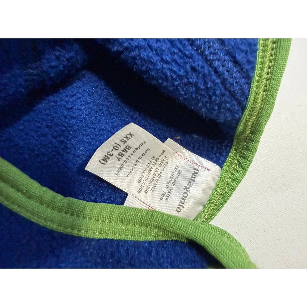 Patagonia Baby Synchilla Fleece Earflap Beanie Hat Blue Green XXS 0-3M Warm